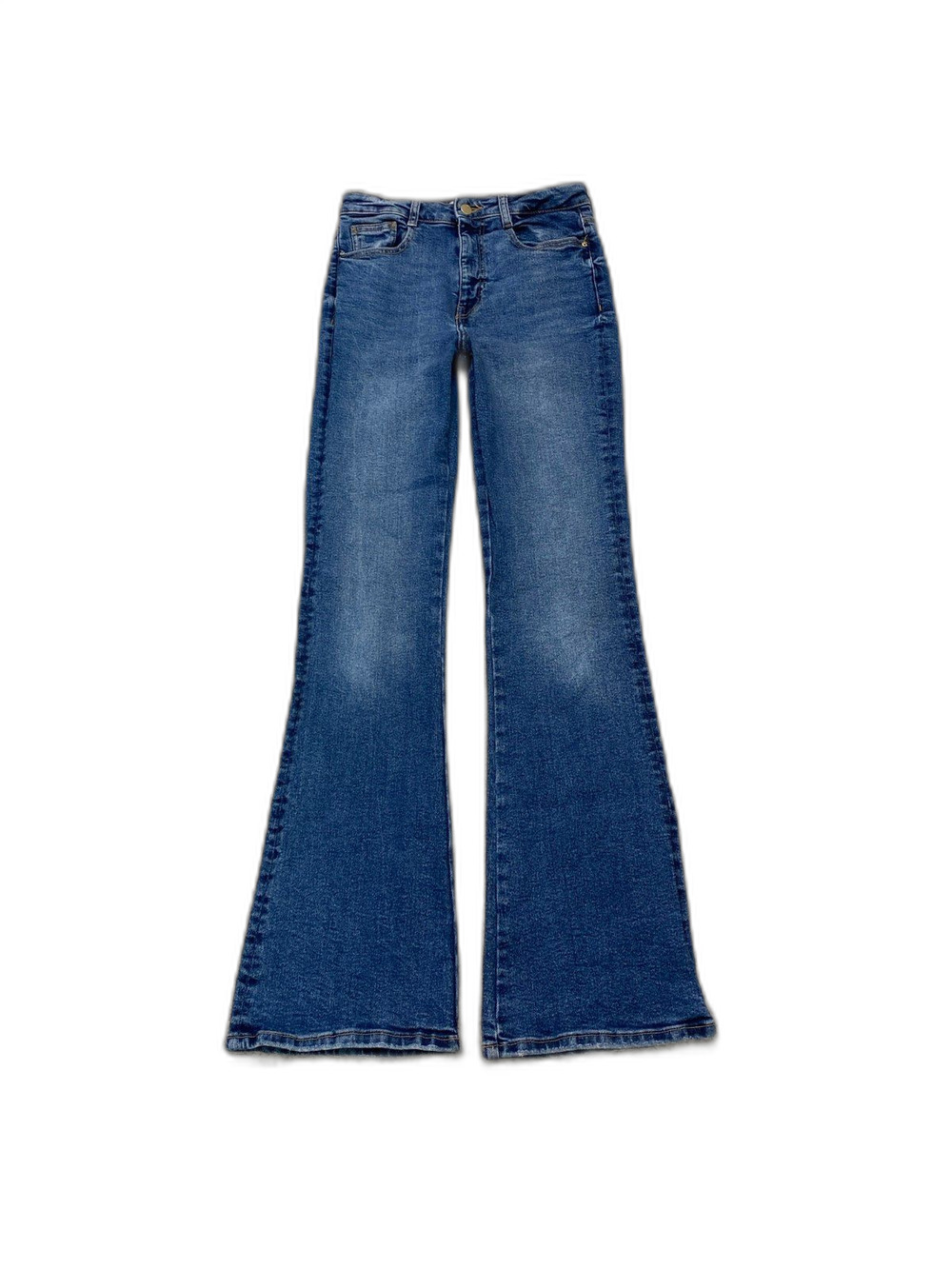 Zara High Rise Flare Bell Bottom Jeans Size 6 Dark Wash Stretch 70s Retro Denim
